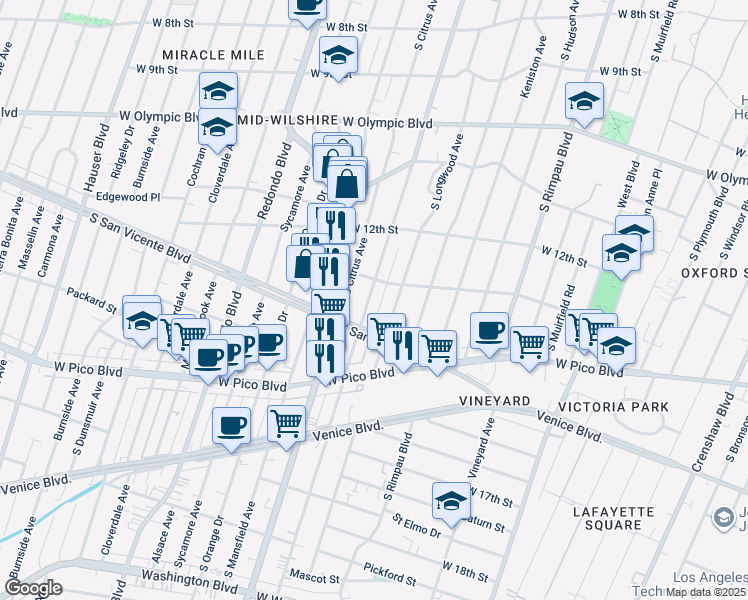 map of restaurants, bars, coffee shops, grocery stores, and more near 4900 Dockweiler Street in Los Angeles