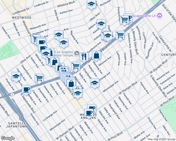 map of restaurants, bars, coffee shops, grocery stores, and more near in Los Angeles