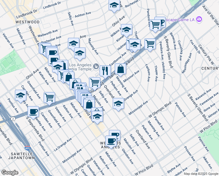 map of restaurants, bars, coffee shops, grocery stores, and more near in Los Angeles