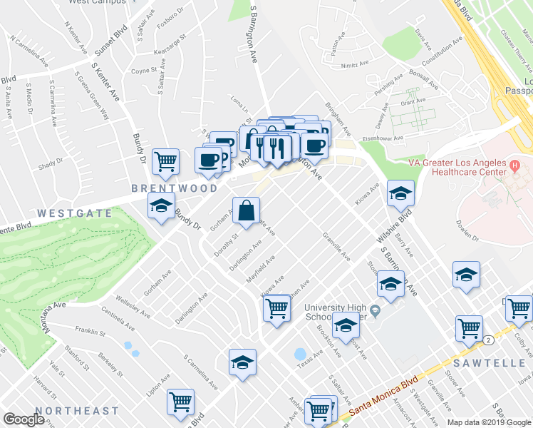 map of restaurants, bars, coffee shops, grocery stores, and more near 11818 Dorothy Street in Los Angeles