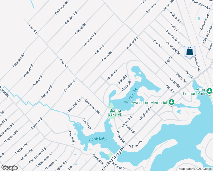 map of restaurants, bars, coffee shops, grocery stores, and more near 1250 Maple Road in Boiling Spring Lakes