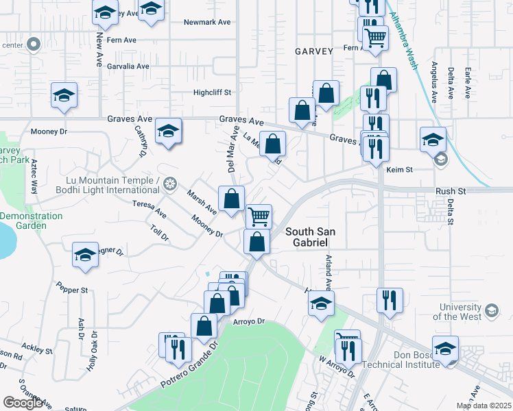 map of restaurants, bars, coffee shops, grocery stores, and more near 1728 Del Mar Avenue in Rosemead