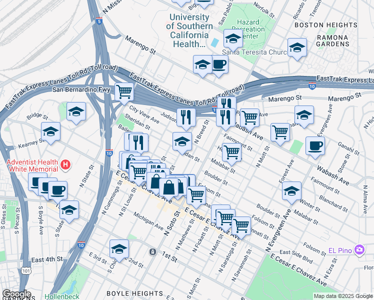 map of restaurants, bars, coffee shops, grocery stores, and more near 2154 City View Avenue in Los Angeles
