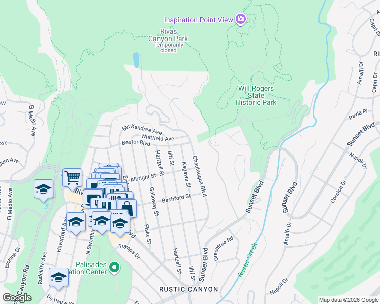 map of restaurants, bars, coffee shops, grocery stores, and more near 1135 Chautauqua Boulevard in Los Angeles