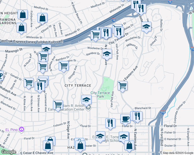 map of restaurants, bars, coffee shops, grocery stores, and more near 1128 North Bonnie Beach Place in Los Angeles