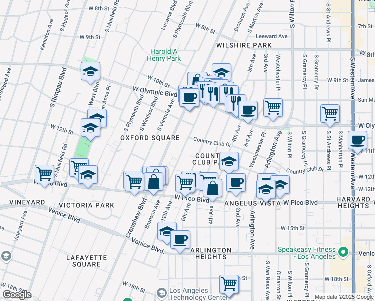 map of restaurants, bars, coffee shops, grocery stores, and more near 1156 Bronson Avenue in Los Angeles