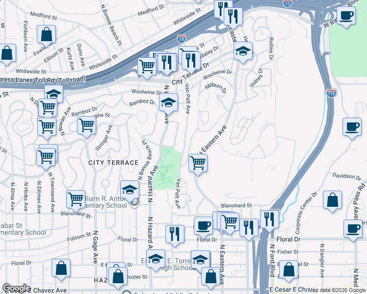 map of restaurants, bars, coffee shops, grocery stores, and more near 1154 Miller Avenue in Los Angeles