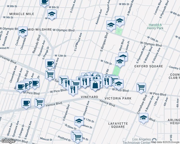 map of restaurants, bars, coffee shops, grocery stores, and more near in Los Angeles