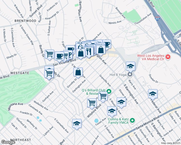 map of restaurants, bars, coffee shops, grocery stores, and more near 11818 Dorothy Street in Los Angeles