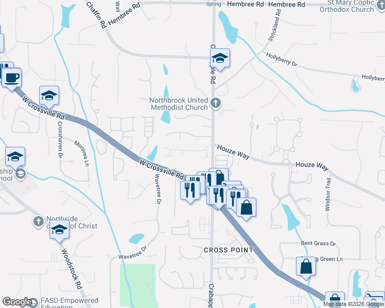 map of restaurants, bars, coffee shops, grocery stores, and more near 308 Roswell Green Lane in Roswell