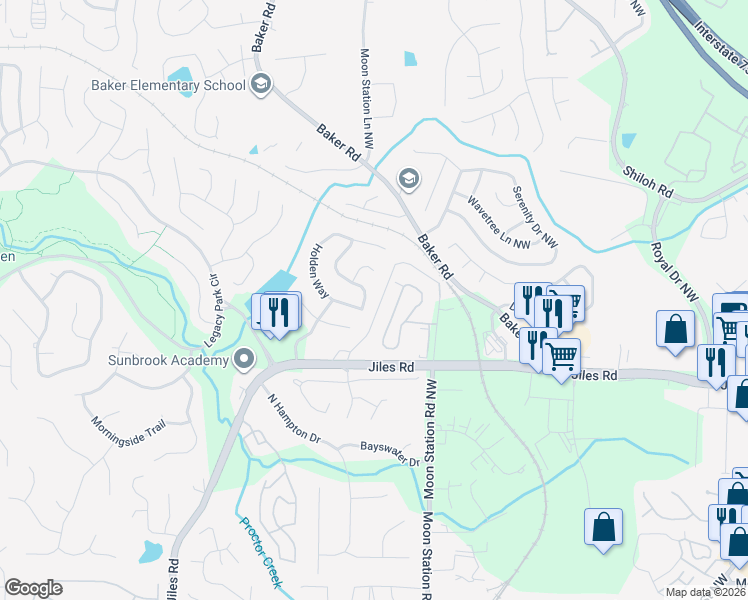 map of restaurants, bars, coffee shops, grocery stores, and more near 4002 Dorchester Walk in Kennesaw