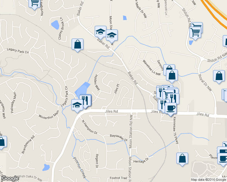 map of restaurants, bars, coffee shops, grocery stores, and more near 4002 Dorchester Walk in Kennesaw