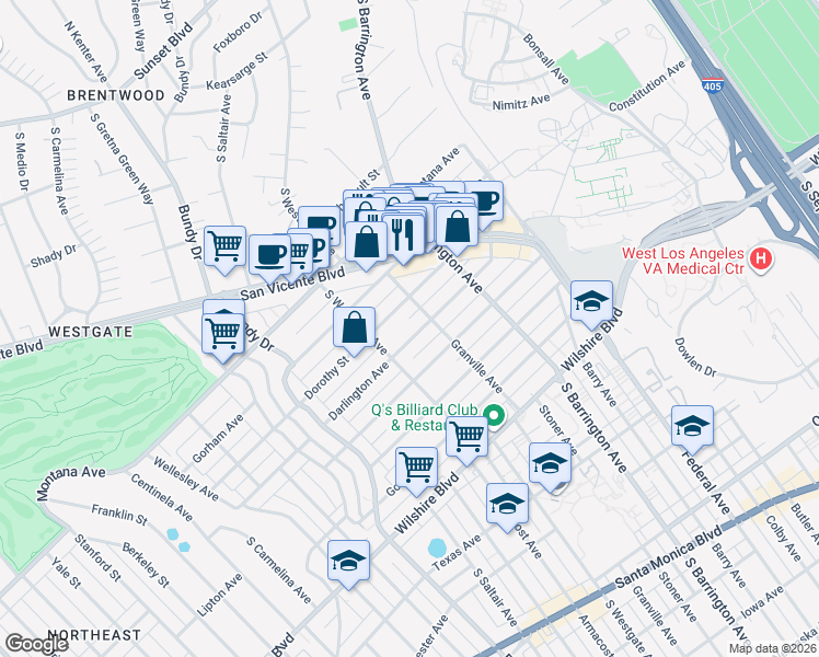 map of restaurants, bars, coffee shops, grocery stores, and more near 11818 Dorothy Street in Los Angeles