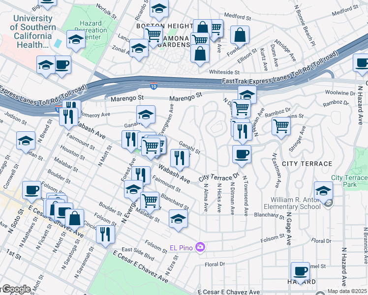 map of restaurants, bars, coffee shops, grocery stores, and more near 3064 Ganahl Street in Los Angeles