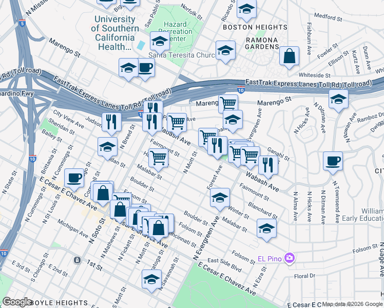 map of restaurants, bars, coffee shops, grocery stores, and more near 2611 Dobinson Street in Los Angeles