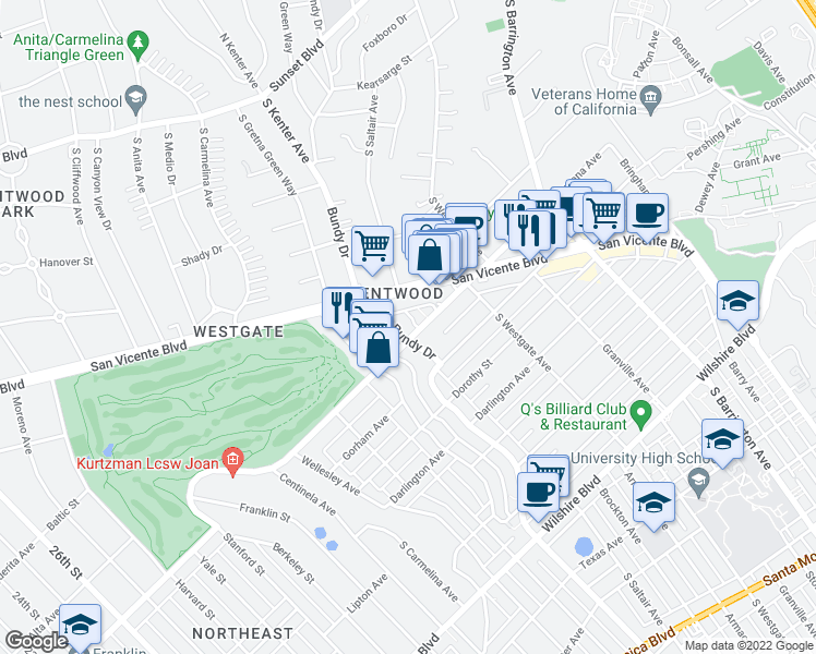 map of restaurants, bars, coffee shops, grocery stores, and more near in Los Angeles