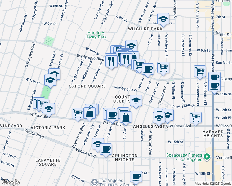 map of restaurants, bars, coffee shops, grocery stores, and more near 4026 Country Club Drive in Los Angeles