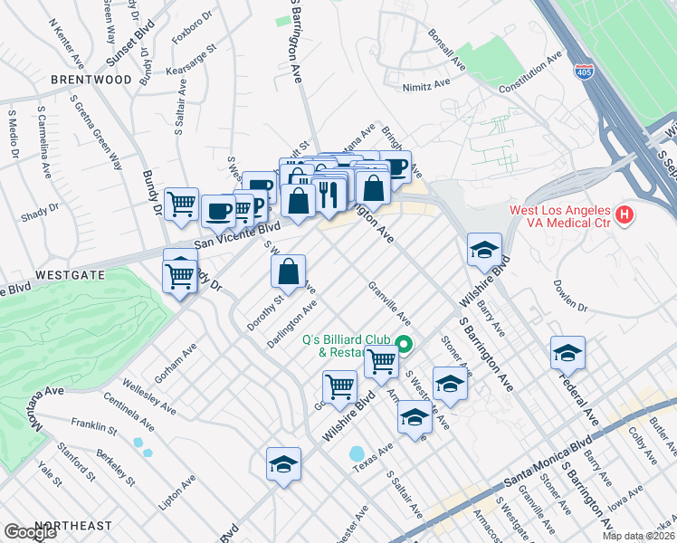 map of restaurants, bars, coffee shops, grocery stores, and more near 11818 Dorothy Street in Los Angeles