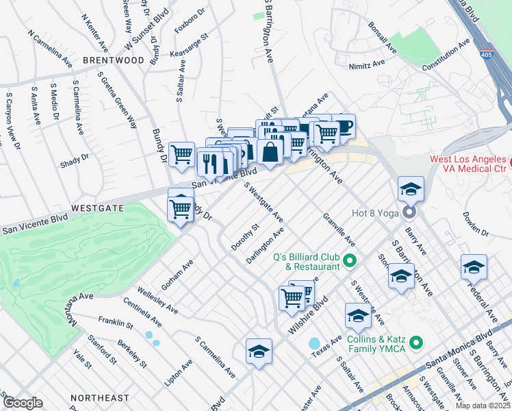 map of restaurants, bars, coffee shops, grocery stores, and more near 11911 Gorham Avenue in Los Angeles