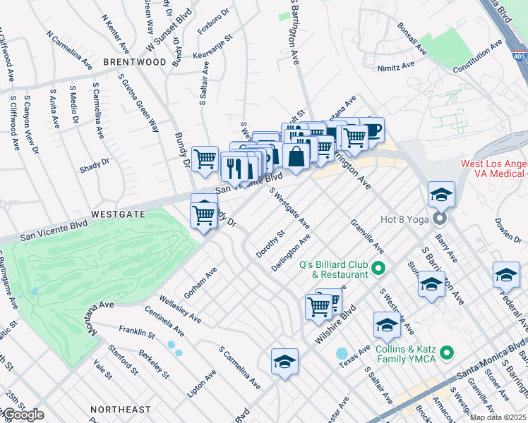 map of restaurants, bars, coffee shops, grocery stores, and more near 11911 Gorham Avenue in Los Angeles