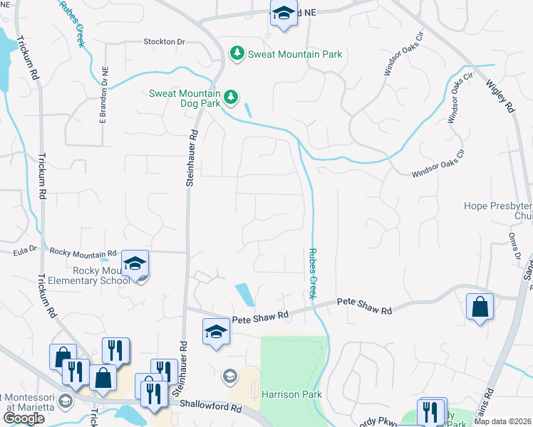 map of restaurants, bars, coffee shops, grocery stores, and more near 2673 Arbor Spring Way in Marietta