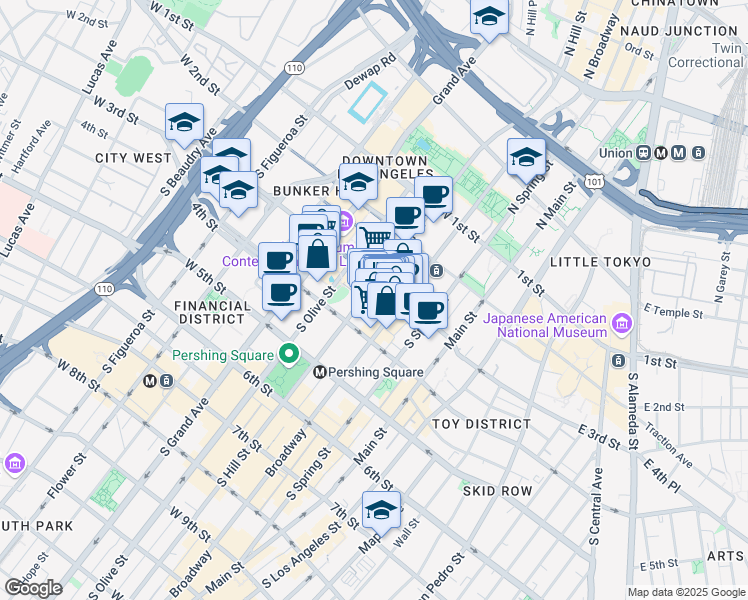 map of restaurants, bars, coffee shops, grocery stores, and more near in Los Angeles