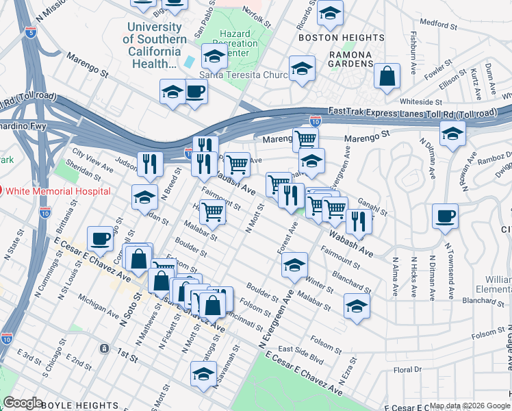 map of restaurants, bars, coffee shops, grocery stores, and more near 917 North Mott Street in Los Angeles