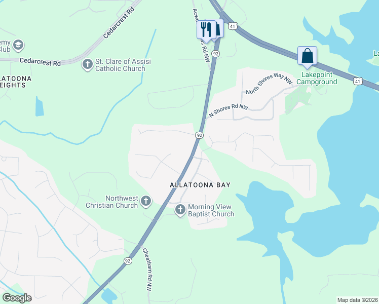 map of restaurants, bars, coffee shops, grocery stores, and more near 3939 Dallas Acworth Highway Northwest in Acworth