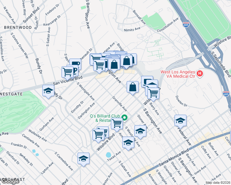 map of restaurants, bars, coffee shops, grocery stores, and more near 11743 Mayfield Avenue in Los Angeles