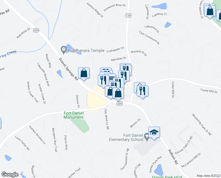 map of restaurants, bars, coffee shops, grocery stores, and more near 2700 Braselton Highway in Dacula