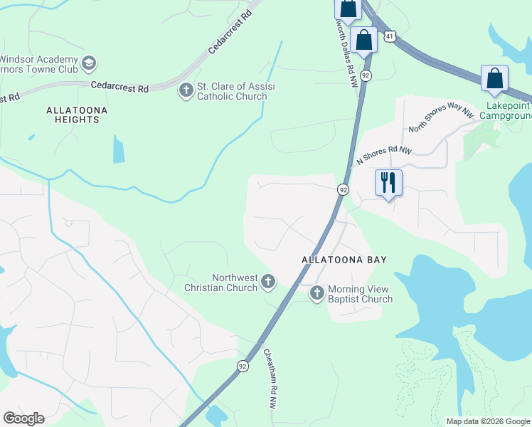 map of restaurants, bars, coffee shops, grocery stores, and more near 6013 Deer Springs Lane Northwest in Acworth