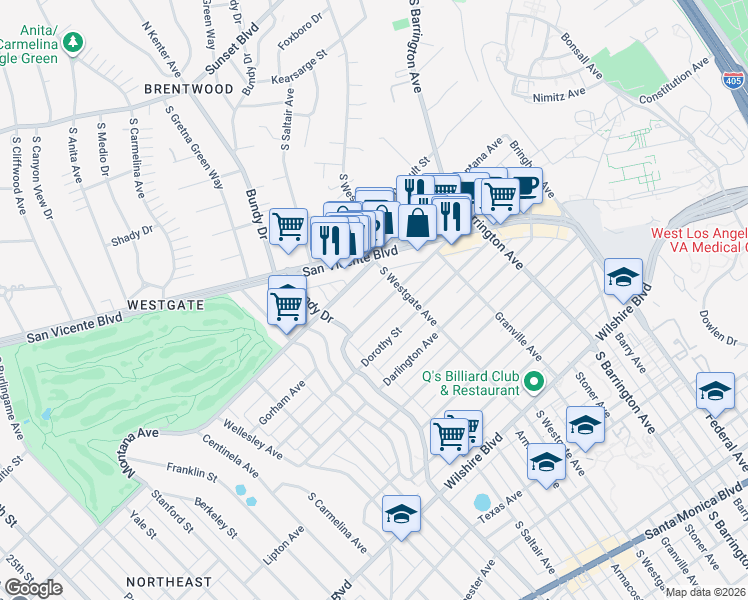 map of restaurants, bars, coffee shops, grocery stores, and more near 11933 Gorham Avenue in Los Angeles