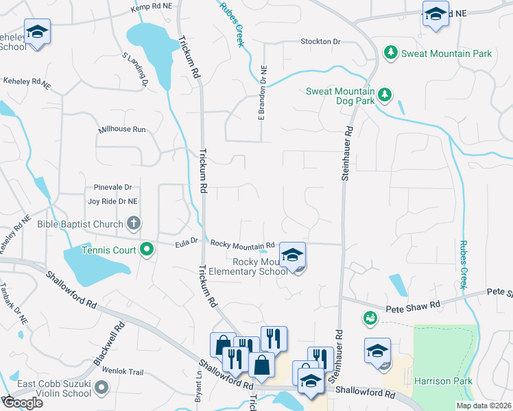 map of restaurants, bars, coffee shops, grocery stores, and more near 2268 Sparrow Ridge Drive Northeast in Marietta