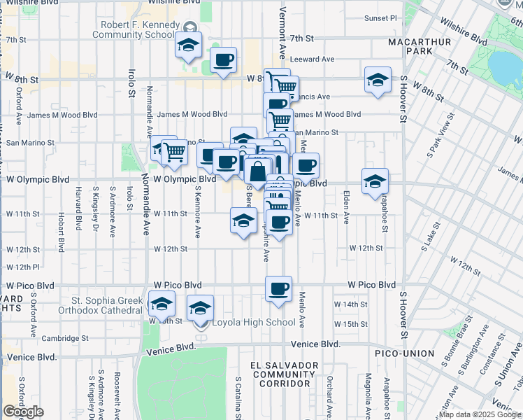 map of restaurants, bars, coffee shops, grocery stores, and more near 1057 South New Hampshire Avenue in Los Angeles