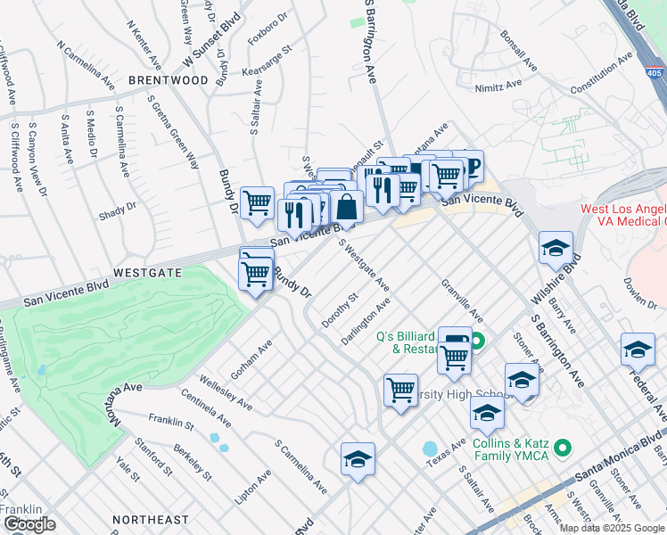map of restaurants, bars, coffee shops, grocery stores, and more near 11933 Gorham Avenue in Los Angeles