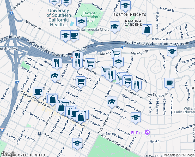 map of restaurants, bars, coffee shops, grocery stores, and more near 2611 Dobinson Street in Los Angeles