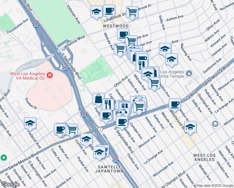 map of restaurants, bars, coffee shops, grocery stores, and more near 1500 Camden Avenue in Los Angeles
