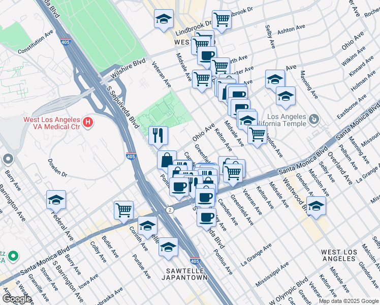 map of restaurants, bars, coffee shops, grocery stores, and more near 1520 Camden Avenue in Los Angeles