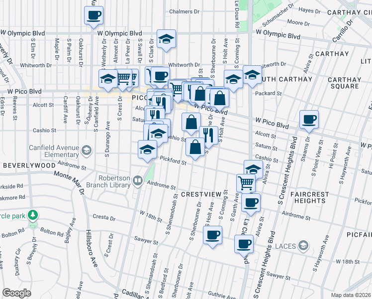 map of restaurants, bars, coffee shops, grocery stores, and more near in Los Angeles