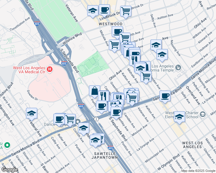 map of restaurants, bars, coffee shops, grocery stores, and more near 1520 Camden Avenue in Los Angeles