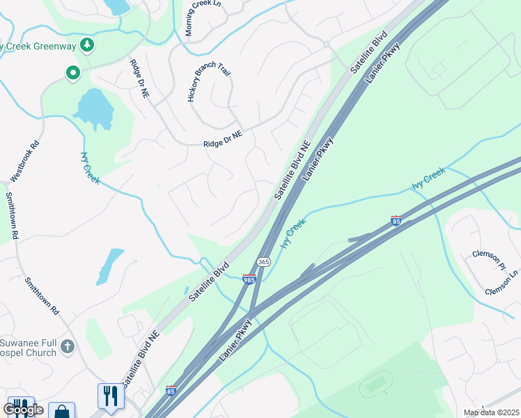 map of restaurants, bars, coffee shops, grocery stores, and more near 3463 Dunbar Lane in Suwanee