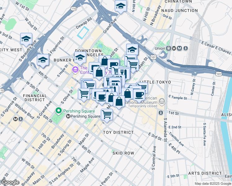 map of restaurants, bars, coffee shops, grocery stores, and more near in Los Angeles