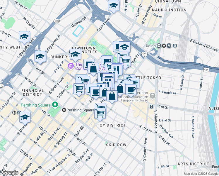map of restaurants, bars, coffee shops, grocery stores, and more near in Los Angeles