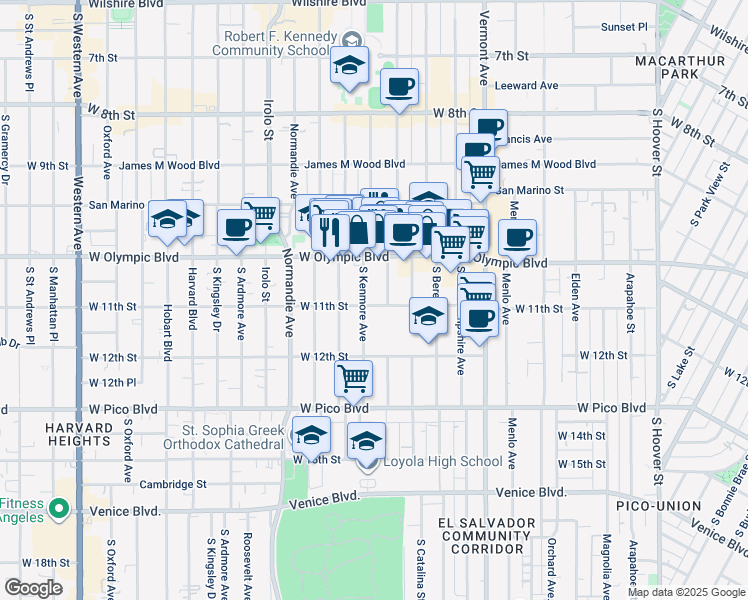 map of restaurants, bars, coffee shops, grocery stores, and more near 1039 Dewey Avenue in Los Angeles