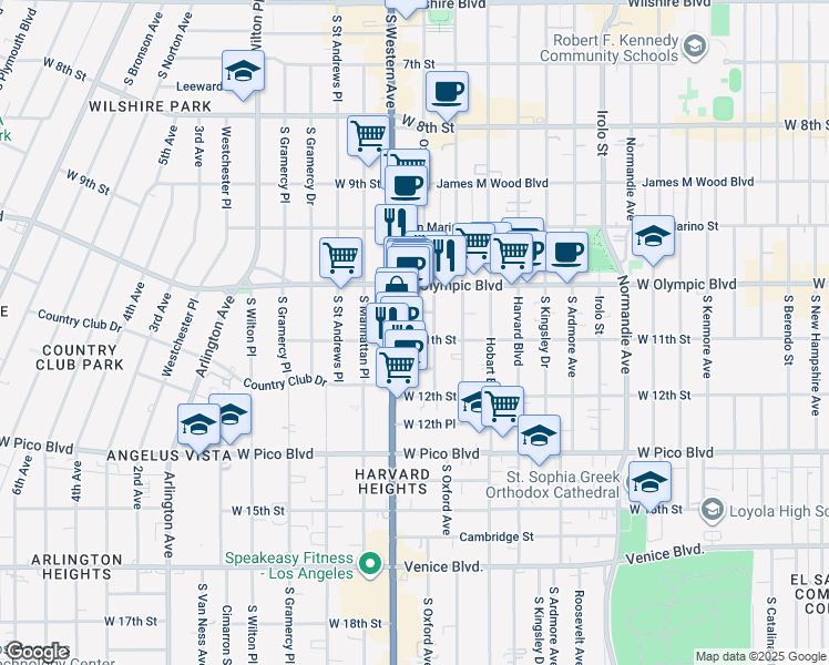 map of restaurants, bars, coffee shops, grocery stores, and more near 3260 Connecticut Street in Los Angeles