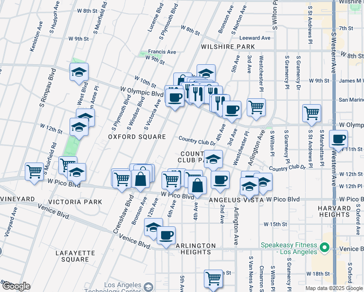map of restaurants, bars, coffee shops, grocery stores, and more near 4026 Country Club Drive in Los Angeles