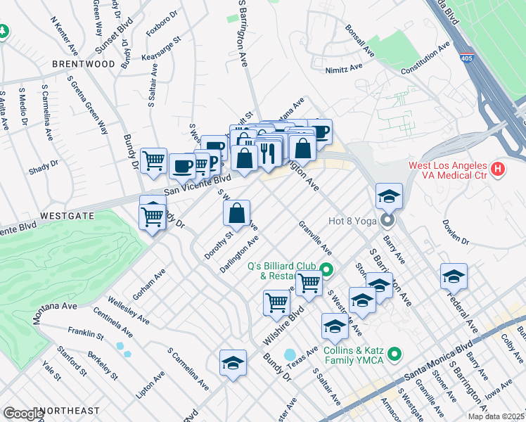 map of restaurants, bars, coffee shops, grocery stores, and more near 11818 Dorothy Street in Los Angeles