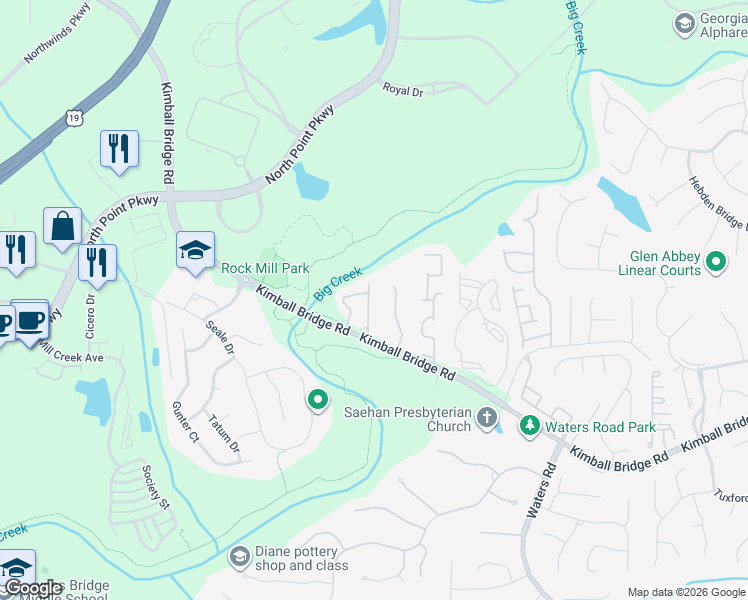 map of restaurants, bars, coffee shops, grocery stores, and more near 985 Sterling Lane in Alpharetta