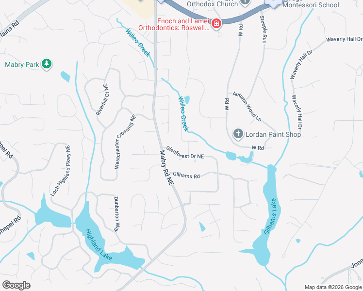 map of restaurants, bars, coffee shops, grocery stores, and more near 4241 Glenforest Way in Roswell