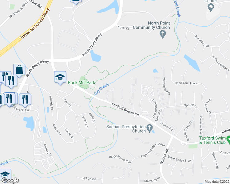map of restaurants, bars, coffee shops, grocery stores, and more near 985 Sterling Lane in Alpharetta
